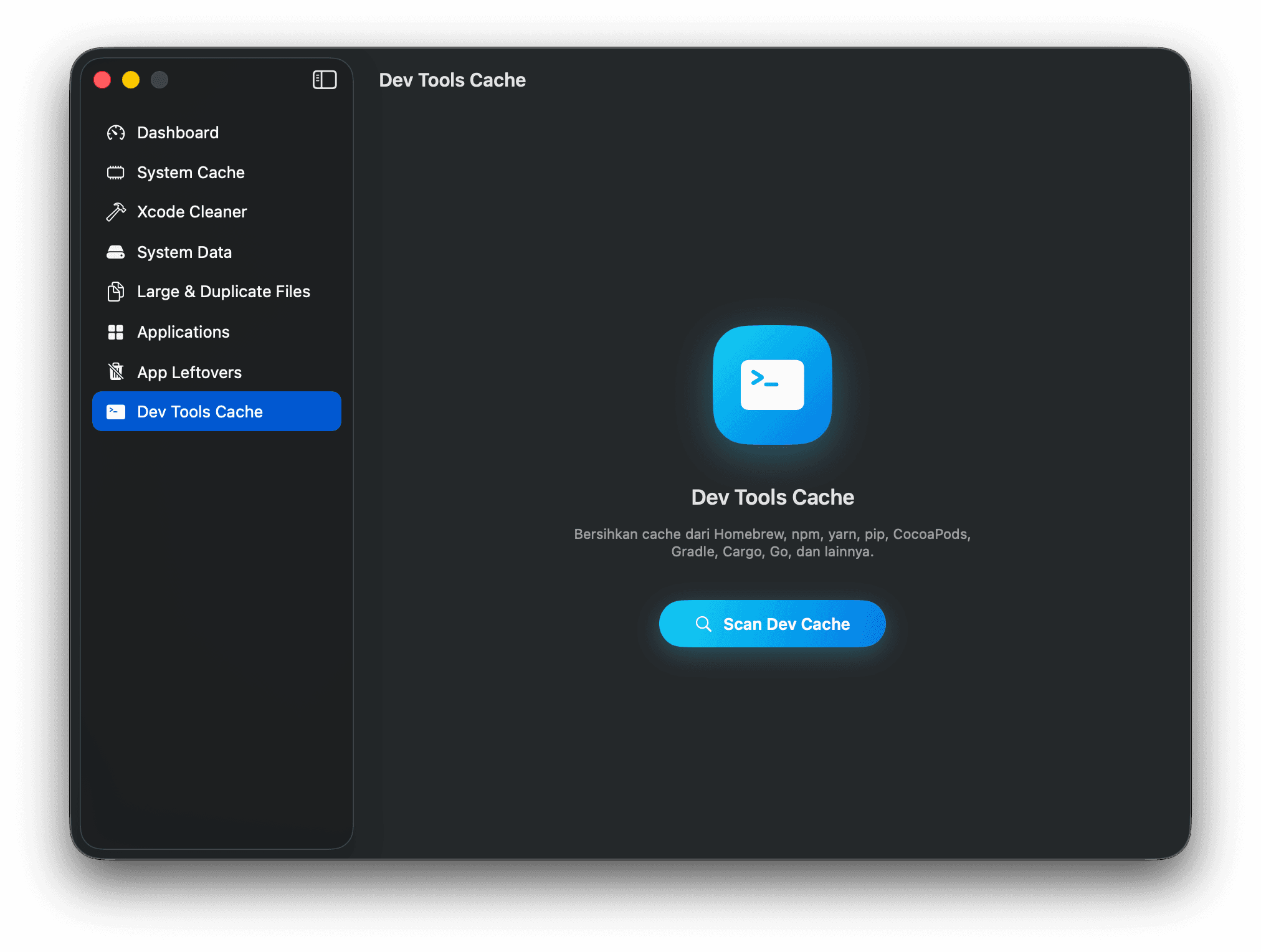SandClean — Dev Tools Cache